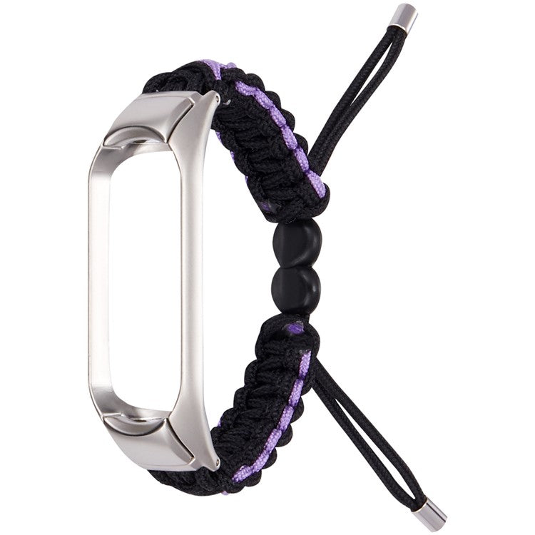 For Xiaomi Mi Band 5/6 Replacement Wrist Band Drawstring Design Adjustable Nylon Rope Watch Strap - Black/Purple
