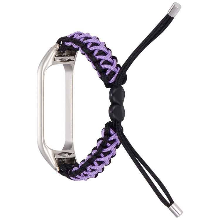 For Xiaomi Mi Band 5/6 Replacement Wrist Band Drawstring Design Adjustable Nylon Rope Watch Strap - Black/Purple