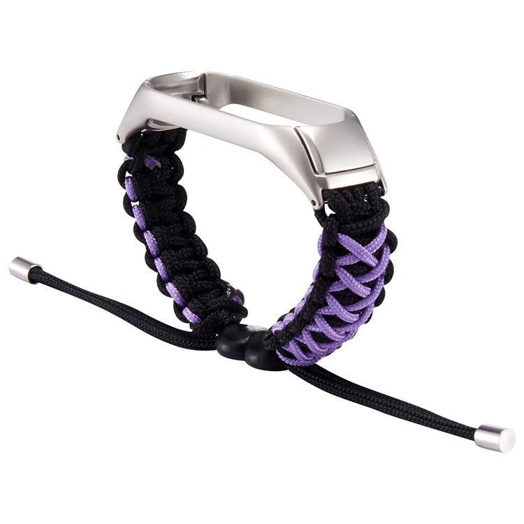For Xiaomi Mi Band 5/6 Replacement Wrist Band Drawstring Design Adjustable Nylon Rope Watch Strap - Black/Purple