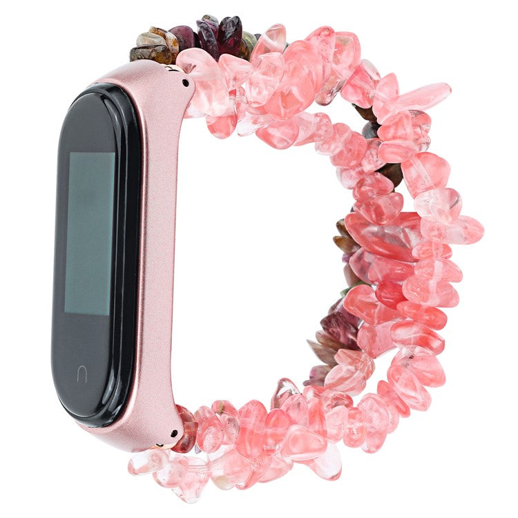 For Xiaomi Mi Band 5/6 Watch Band Natural Stones Watch Strap Replacement Wrist Band Bracelet - Pink