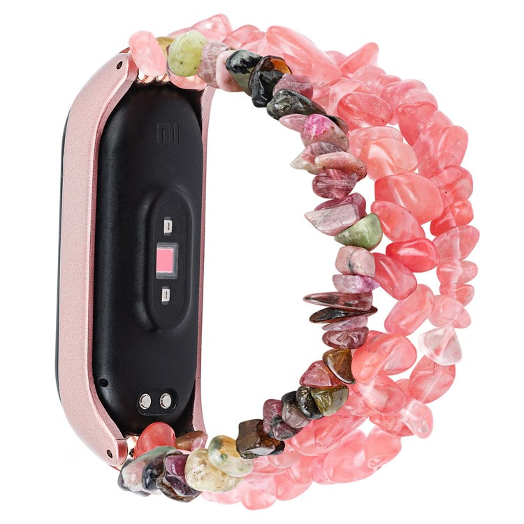 For Xiaomi Mi Band 5/6 Watch Band Natural Stones Watch Strap Replacement Wrist Band Bracelet - Pink