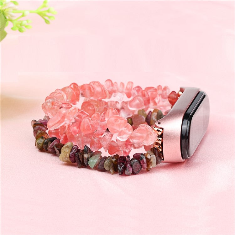 For Xiaomi Mi Band 5/6 Watch Band Natural Stones Watch Strap Replacement Wrist Band Bracelet - Pink