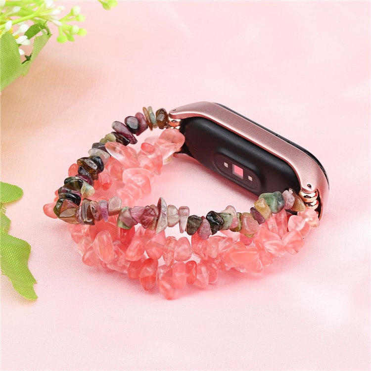 For Xiaomi Mi Band 5/6 Watch Band Natural Stones Watch Strap Replacement Wrist Band Bracelet - Pink