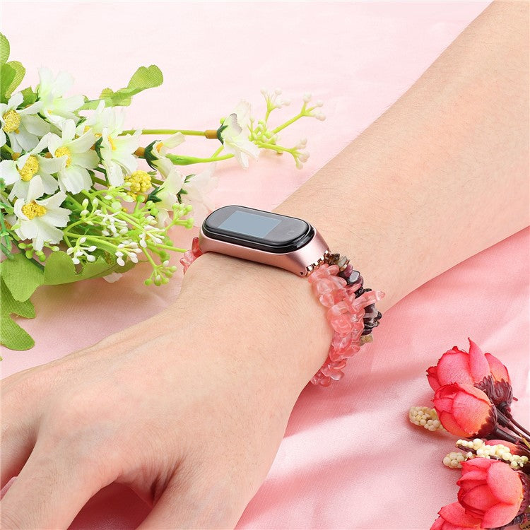 For Xiaomi Mi Band 5/6 Watch Band Natural Stones Watch Strap Replacement Wrist Band Bracelet - Pink