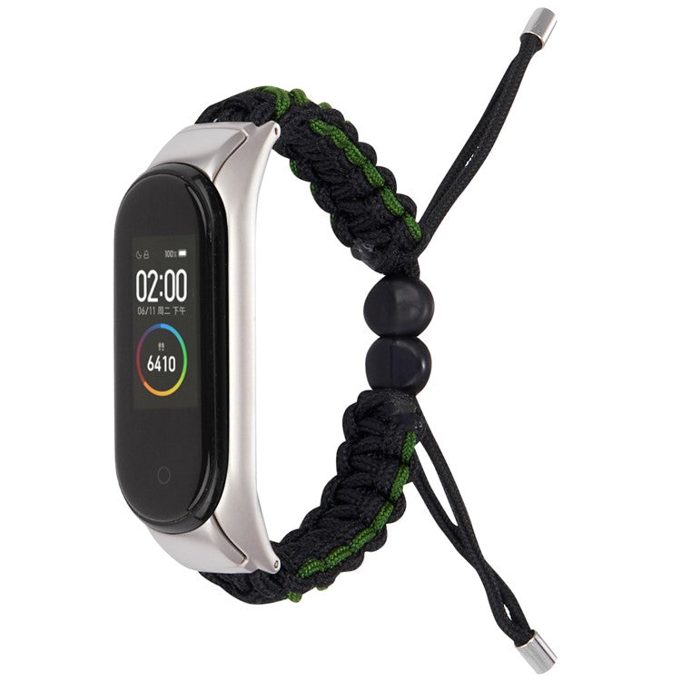 For Xiaomi Mi Band 3/Mi Band 4 Nylon Rope Watch Band Drawstring Adjustable Wrist Strap Replacement - Black/Green