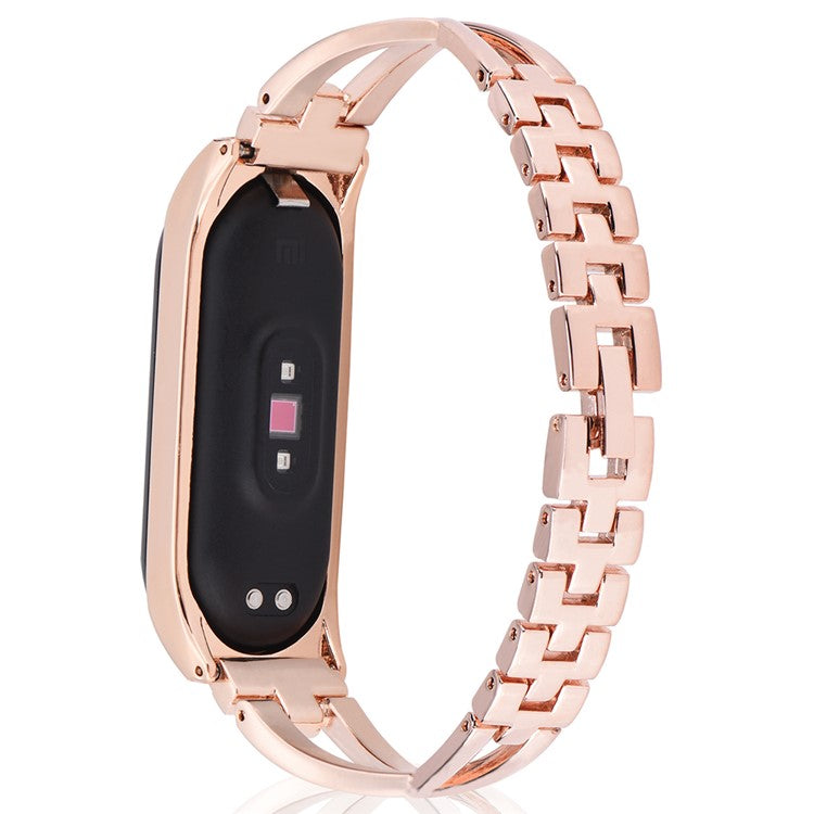 X Design Stainless Steel Watch Strap for Xiaomi Mi Band 5/6 Watchband with Rhinestone Decor - Rose Gold