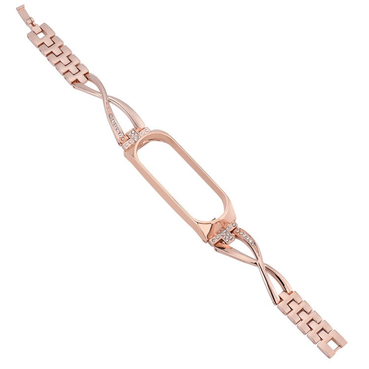 X Design Stainless Steel Watch Strap for Xiaomi Mi Band 5/6 Watchband with Rhinestone Decor - Rose Gold