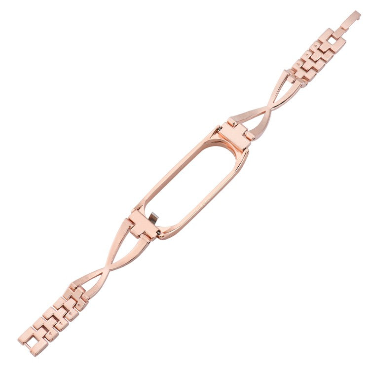 X Design Stainless Steel Watch Strap for Xiaomi Mi Band 5/6 Watchband with Rhinestone Decor - Rose Gold