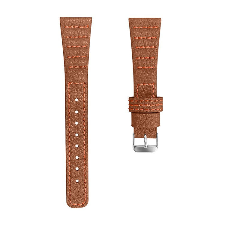 Top Layer Genuine Leather Watch Strap for TicWatch 2/E/C2, Wave Stitching Lines Watchband Replacement - Brown