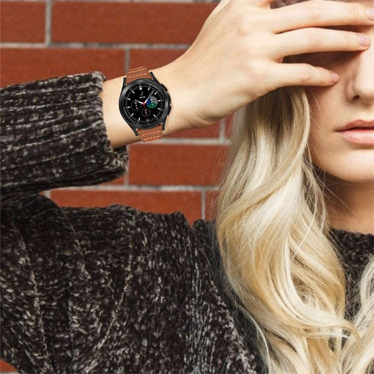 Top Layer Genuine Leather Watch Strap for TicWatch 2/E/C2, Wave Stitching Lines Watchband Replacement - Brown