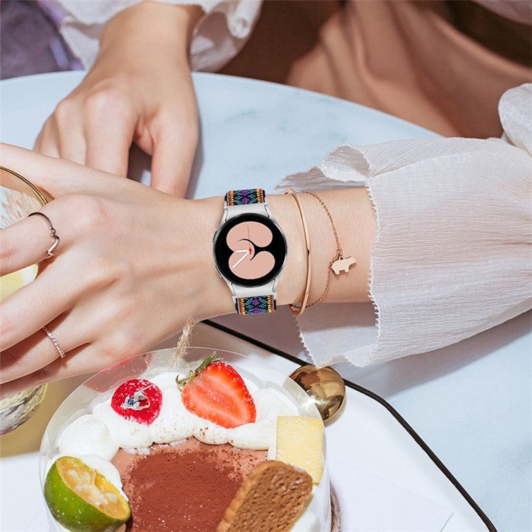 For Samsung Galaxy Watch4 Active 40mm/44mm / Watch4 Classic 42mm/46mm Elastic Woven Smart Watch Band Replacement Adjustable Wrist Strap - C