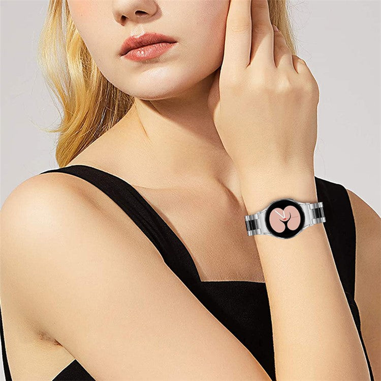 For Samsung Galaxy Watch4 Active 40mm/44mm / Watch4 Classic 42mm/46mm Replacement Watchband 3 Beads Stainless Steel Wrist Strap - Silver/Black