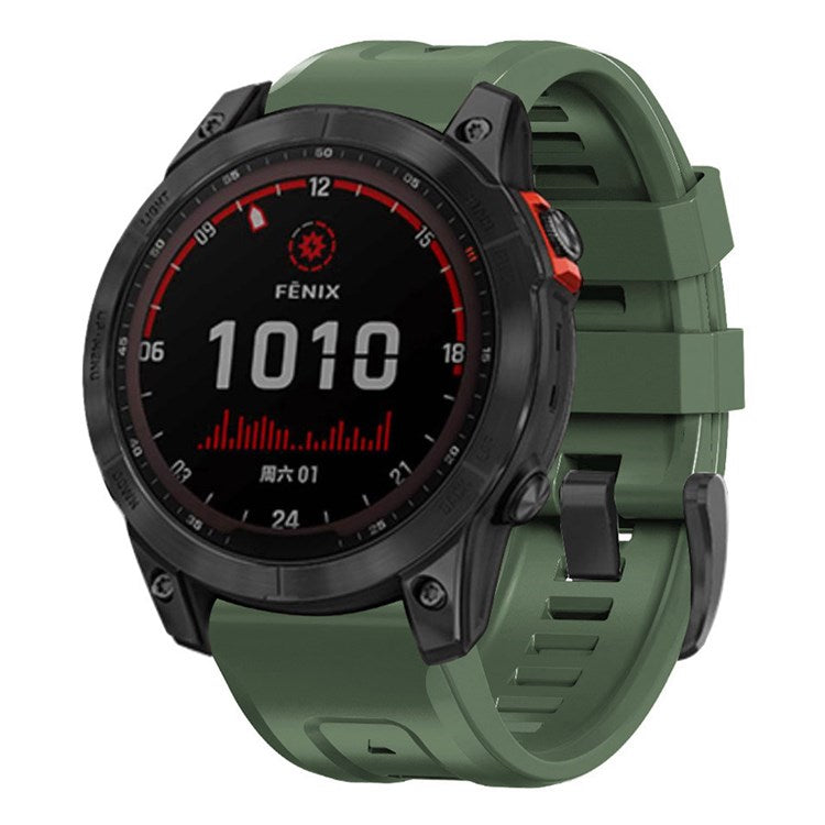 For Garmin Fenix 7X Wear-resistant Silicone Watch Band Replacement Adjustable Wrist Strap with Buckle - Army Green