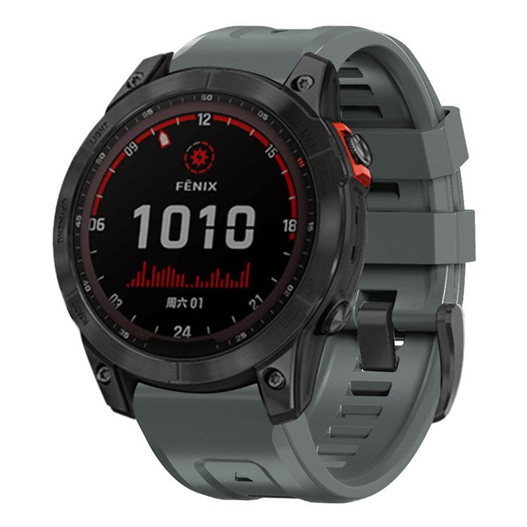 For Garmin Fenix 7X Wear-resistant Silicone Watch Band Replacement Adjustable Wrist Strap with Buckle - Charcoal