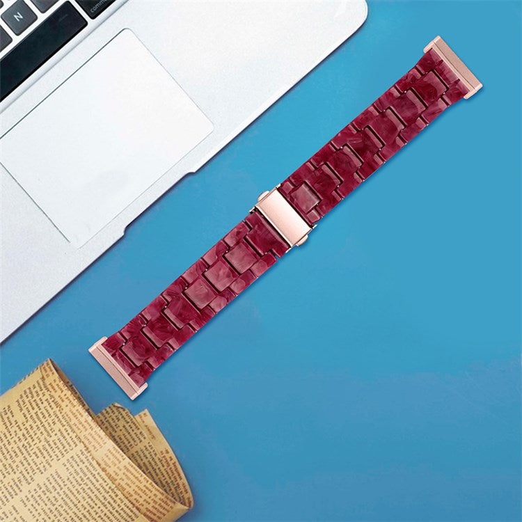 For Fitbit Versa 3/Fitbit Sense Fashionable Resin Watch Strap Replacement Wristband with Stainless Steel Buckle - Marble/Red