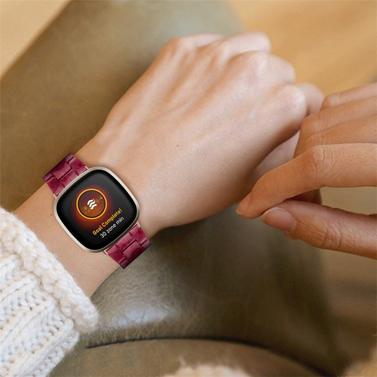 For Fitbit Versa 3/Fitbit Sense Fashionable Resin Watch Strap Replacement Wristband with Stainless Steel Buckle - Marble/Red