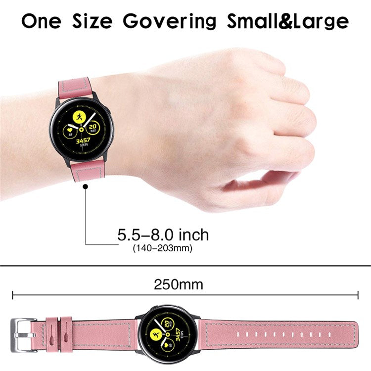 For TicWatch 2/TicWatch E/TicWatch C2 Stainless Steel Buckle Cowhide Leather Soft Wrist Strap Replacement Watchband - Pink