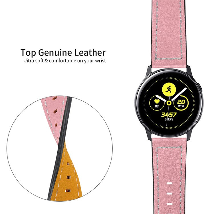 For TicWatch 2/TicWatch E/TicWatch C2 Stainless Steel Buckle Cowhide Leather Soft Wrist Strap Replacement Watchband - Pink