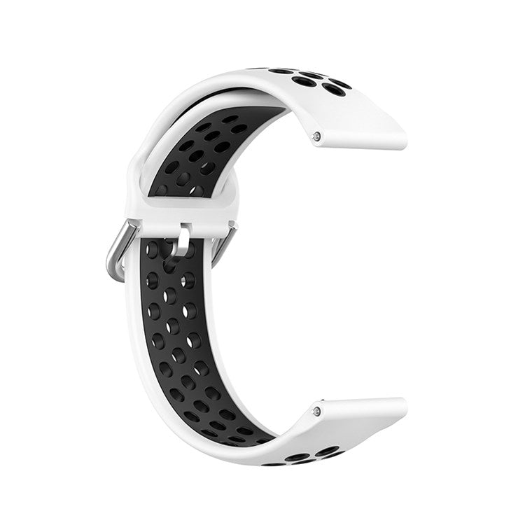 For Pebble Time Round/Pebble 2 Bi-Color Silicone Breathable Holes Design Watch Band Watch Strap - White/Black