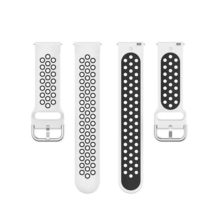 For Pebble Time Round/Pebble 2 Bi-Color Silicone Breathable Holes Design Watch Band Watch Strap - White/Black