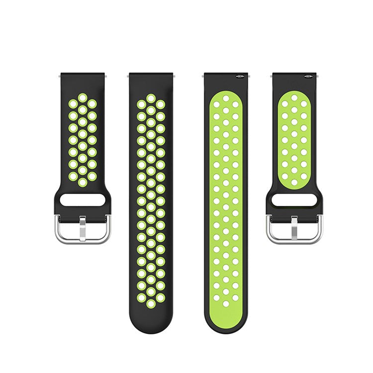 For Pebble Time Round/Pebble 2 Bi-Color Silicone Breathable Holes Design Watch Band Watch Strap - Black/Mint Green