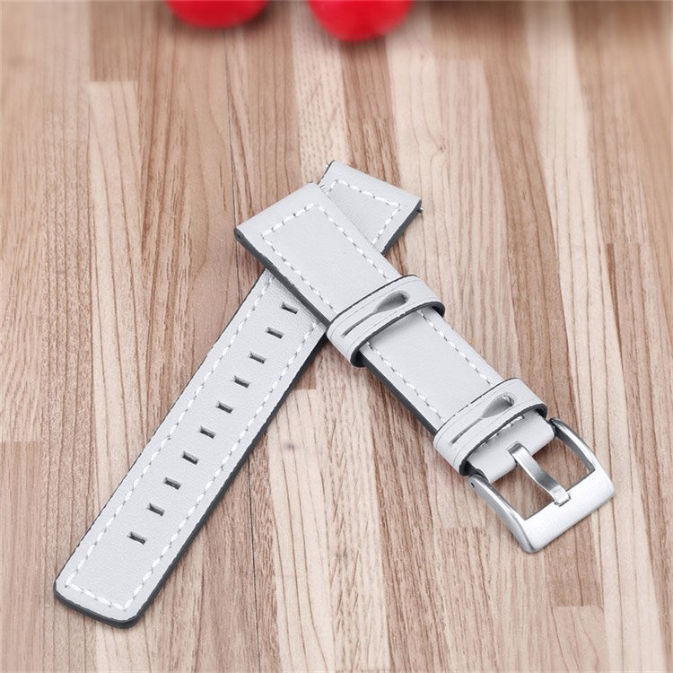 For Huawei Watch GT 2e/ Watch GT 2 46mm/ Watch GT 42mm/46mm Replacement Cowhide Genuine Leather Smart Watch Strap Adjustable Wrist Band - White