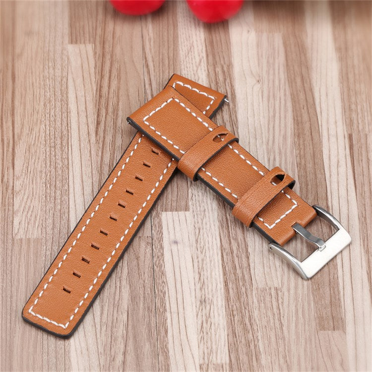 For Huawei Watch GT 2e/ Watch GT 2 46mm/ Watch GT 42mm/46mm Replacement Cowhide Genuine Leather Smart Watch Strap Adjustable Wrist Band - Brown