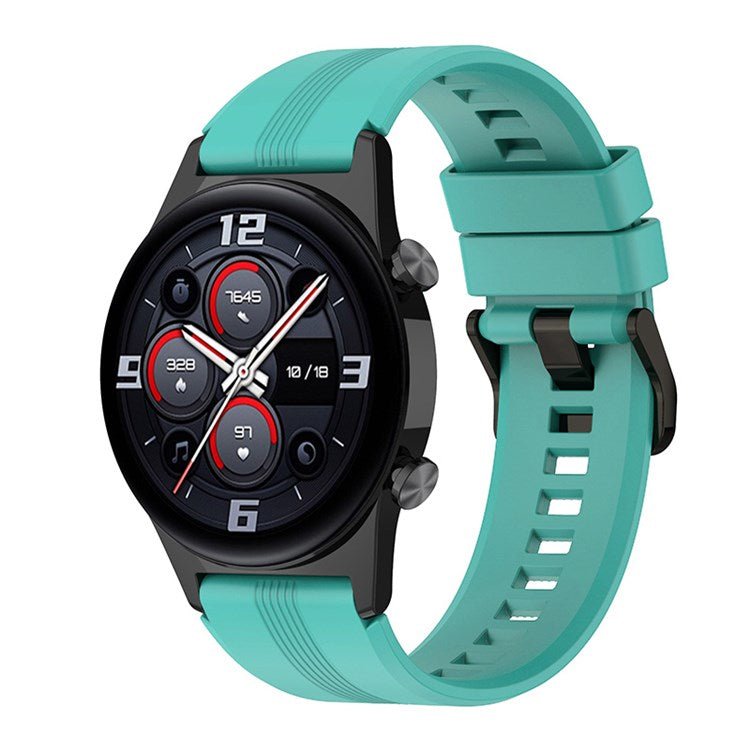 For Honor Watch GS3 Stripe Design Silicone Watch Strap 22mm Replacement Wrist Band with Stainless Steel Buckle - Green