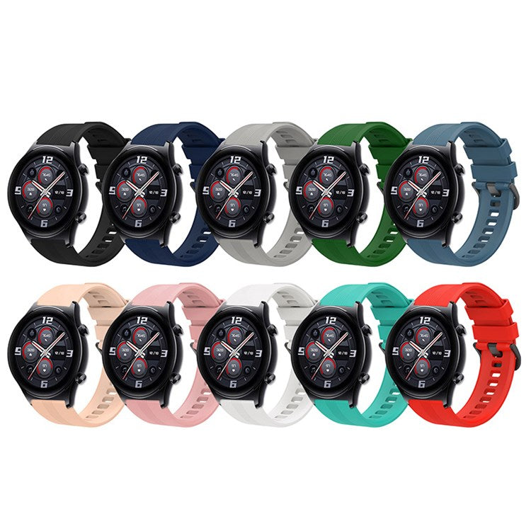 For Honor Watch GS3 Stripe Design Silicone Watch Strap 22mm Replacement Wrist Band with Stainless Steel Buckle - Green