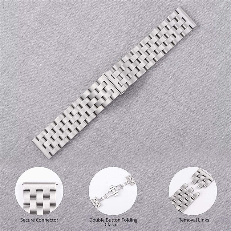 For Fossil Gen 5E 42mm/Gen 6 42mm/Q Venture Gen 4 HR Stainless Steel 18mm Replacement Strap 5 Beads Design Smartwatch Band - Silver
