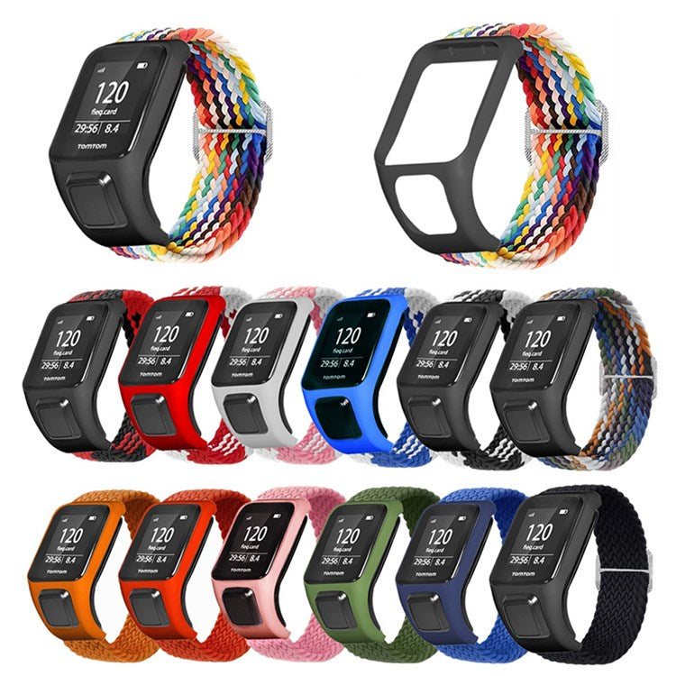 For TomTom Runner 2/Runner 3/Spark/Adventurer Elastic Woven Smart Watch Band Adjustable Wrist Strap - Black/White