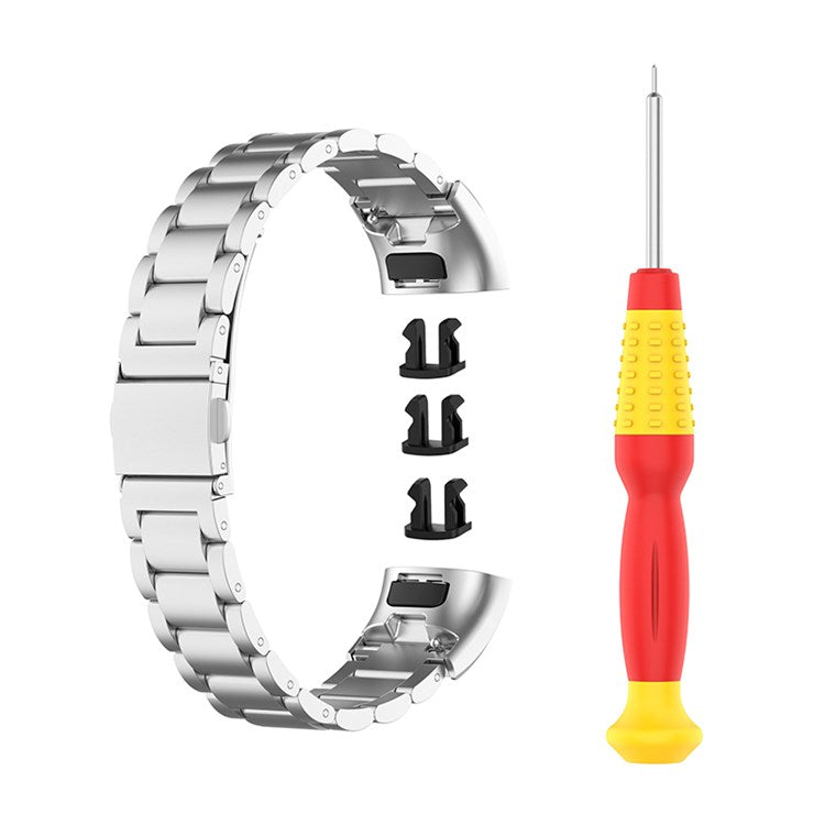 For Honor Band 4/5 Stainless Steel 3 Beads Watch Band Replacement Wrist Strap with Buckles