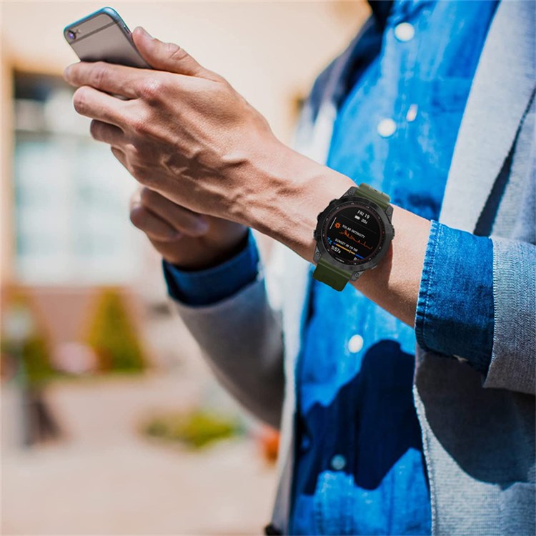 For Garmin Fenix 7 / Fenix 6 Pro / 5 / Amazfit Falcon Armband Silicone Watch Strap with Buckle - Army Green