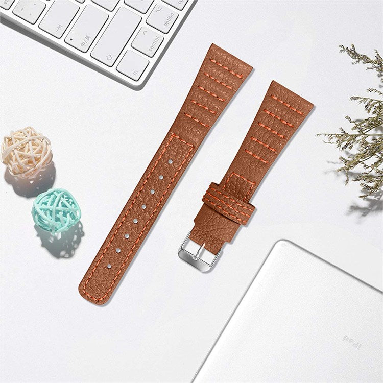 Top Layer Genuine Leather Watchband for TicWatch Pro/Pro 2020/GTX, Stylish Wave Stitching Lines Watch Strap Replacement - Brown