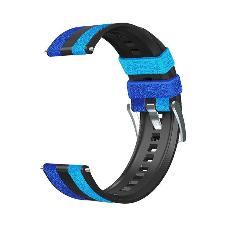 For Huawei Watch GT3/Huami Amazfit GTR3 Three Color Design 22mm Leather Coated Silicone Wrist Band Replacement Smartwatch Strap - Blue/Black