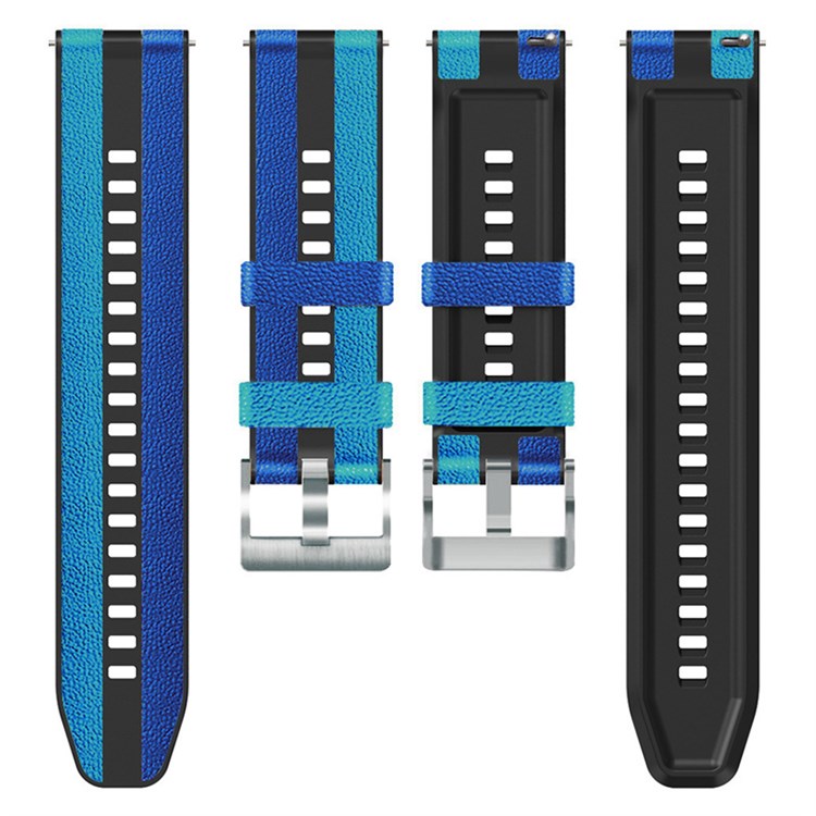 For Huawei Watch GT3/Huami Amazfit GTR3 Three Color Design 22mm Leather Coated Silicone Wrist Band Replacement Smartwatch Strap - Blue/Black