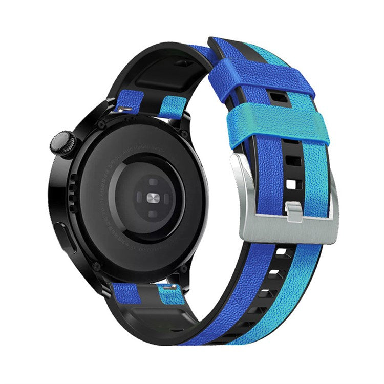 For Huawei Watch GT3/Huami Amazfit GTR3 Three Color Design 22mm Leather Coated Silicone Wrist Band Replacement Smartwatch Strap - Blue/Black