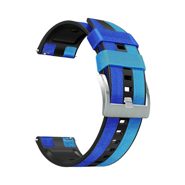 For Huawei Watch GT3/Huami Amazfit GTR3 Three Color Design 22mm Leather Coated Silicone Wrist Band Replacement Smartwatch Strap - Blue/Black