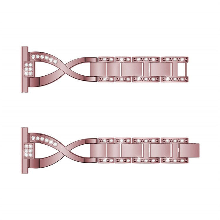 X-shape Metal Watch Strap for Ticwatch Pro/GTX Rhinestone Decorated Watch Band 22mm Replacement Watchband - Rose Pink