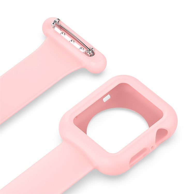 For Apple Watch Series 10 46mm / Ultra 2 Ultra 49mm / 9 8 7 45mm / SE (2023) SE (2022) SE 6 5 4 44mm / 3 2 1 42mm Impact-Resistant Silicone Watch Frame Protector Smart Watch Band - Pink