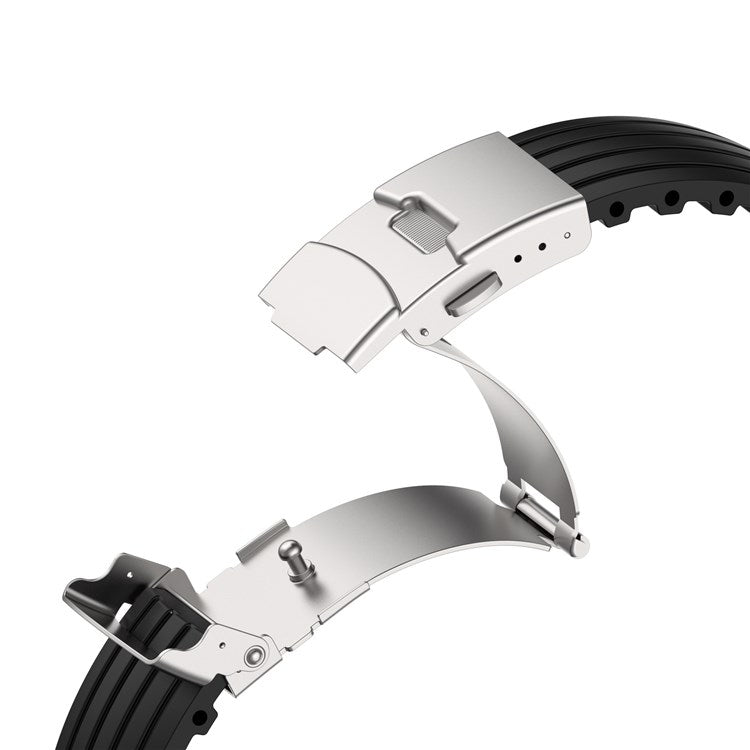 For Apple Watch Series 10 46mm / Ultra 2 Ultra 49mm / 9 8 7 45mm / SE (2023) SE (2022) SE 6 5 4 44mm / 3 2 1 42mm Stripe Silicone Watch Strap Quick Release Watch Band with Folding Clasp - Black