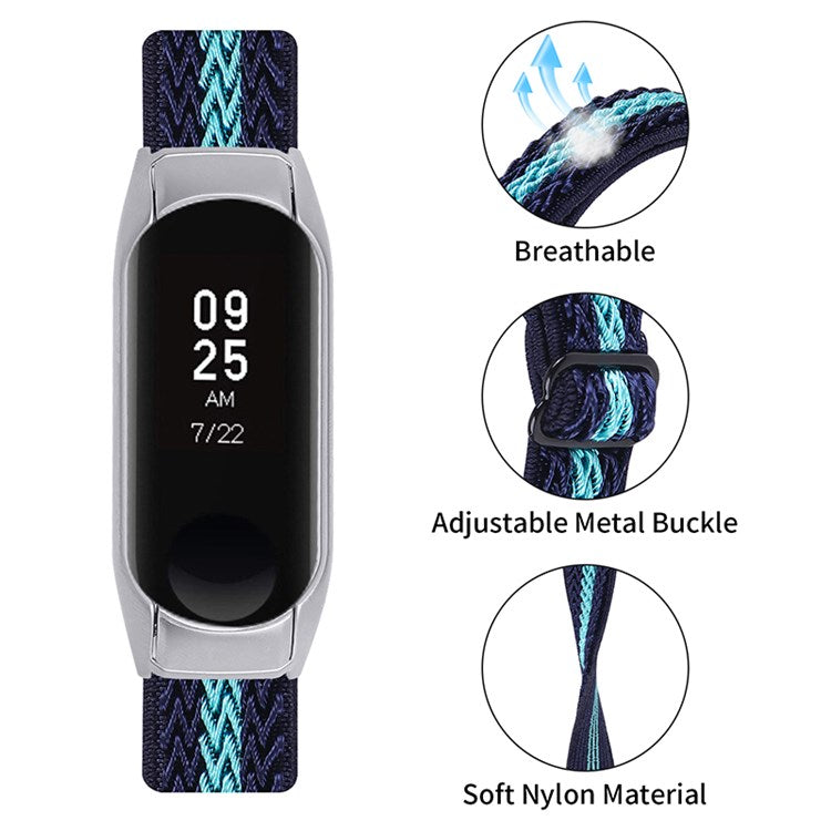 For Xiaomi Mi Band 5/6 Sport Elastics Nylon Watch Band Adjustable Woven Loop Wristband Replacement Bracelet Accessories - Midnight Blue