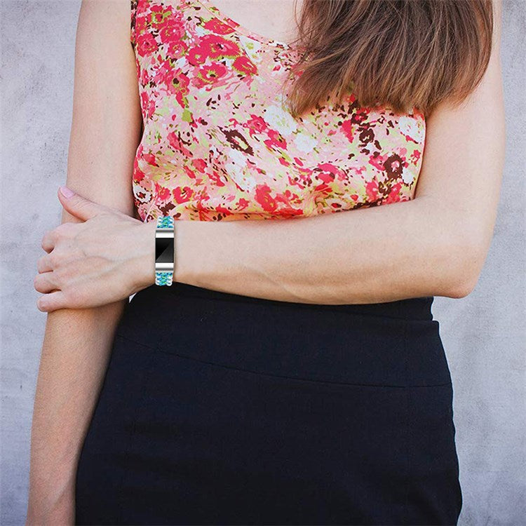 For Fitbit Charge 2/Charge 2 HR Pearl+Nylon Woven Adjustable Watch Band Replacement Wrist Strap - Blue