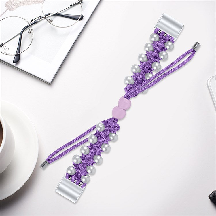 For Fitbit Charge 2/Charge 2 HR Pearl+Nylon Woven Adjustable Watch Band Replacement Wrist Strap - Purple