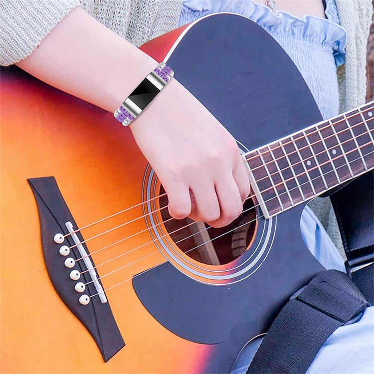 For Fitbit Charge 2/Charge 2 HR Pearl+Nylon Woven Adjustable Watch Band Replacement Wrist Strap - Purple