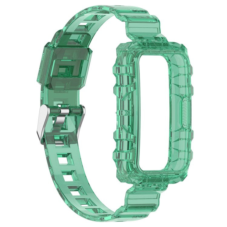 For Huawei Band 7/Band 6/Honor Band 6 Replacement Transparent TPU Watch Strap Wrist Band with Watch Case - Transparent Green