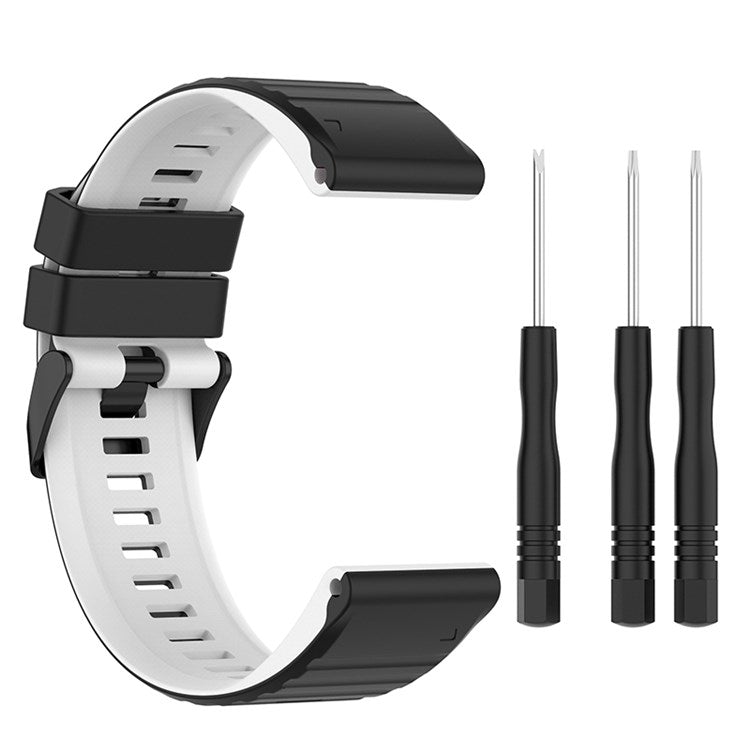 For Garmin Fenix 7X/6X/5X 26mm Replacement Smart Watch Strap Dual Color Silicone Watchband - Black/White