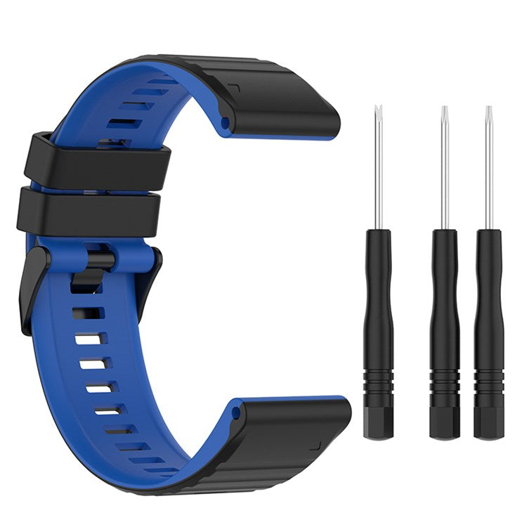 For Garmin Fenix 7X/6X/5X 26mm Replacement Smart Watch Strap Dual Color Silicone Watchband - Black/Blue