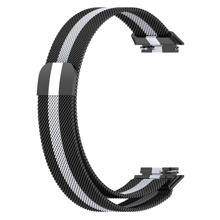For Huawei Band 7 Magnetic Metal Smart Watch Band Replacement Adjustable Wrist Strap - Black / Grey