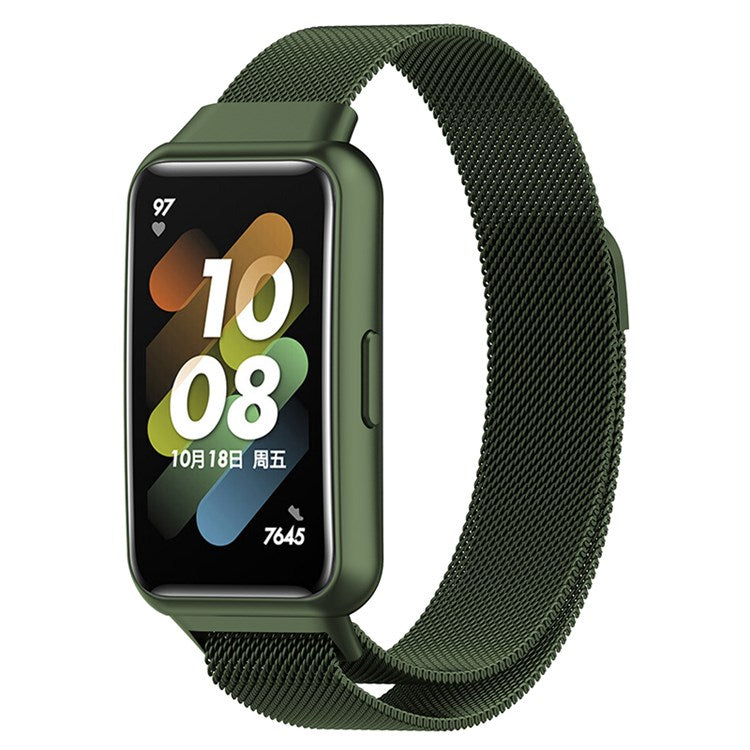 Replacement Watch Strap for Huawei Band 7/Honor Band 7, Magnetic Lock Metal Adjustable Wristband - Green
